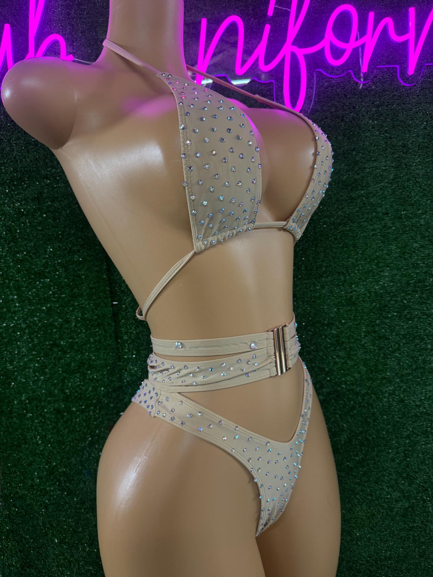 Exotic dancewear stripper outfit rhinestone bikini